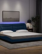vidaXL Рамка за легло с LED без матрак Hvar синя 200x200 см плат