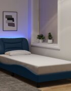 vidaXL Рамка за легло с LED без матрак Hvar синя 90x190 см плат