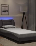 vidaXL Рамка за легло с LED без матрак Hvar сива 90x190 см