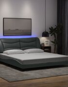 vidaXL Рамка за легло с LED без матрак Hvar светлосива 193x203 см плат