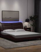 vidaXL Рамка за легло с LED без матрак Hvar тъмнокафява 160x200 см плат