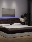vidaXL Рамка за легло с LED без матрак Hvar тъмнокафява 200x200 см плат