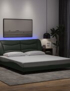 vidaXL Рамка за легло с LED без матрак Hvar тъмносива 193x203 см плат