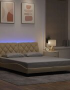 vidaXL Рамка за легло с LED без матрак кремава 160x200 см плат