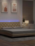vidaXL Рамка за легло с LED без матрак кремава 180x200 см плат
