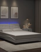 vidaXL Рамка за легло с LED без матрак Zadar бяла 140x190 см