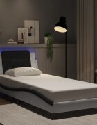 vidaXL Рамка за легло с LED без матрак Zadar бяла и черно 90x190 см