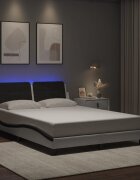 vidaXL Рамка за легло с LED без матрак Zadar бяло-черна 140x200 cм