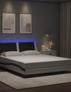 vidaXL Рамка за легло с LED без матрак Zadar бяло-черна 160x200 cм