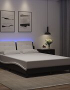 vidaXL Рамка за легло с LED без матрак Zadar черно-бяла 140x190 см