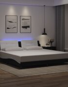 vidaXL Рамка за легло с LED без матрак Zadar черно и бяло 200x200 см