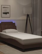 vidaXL Рамка за легло с LED без матрак Zadar кафява 100x200 см