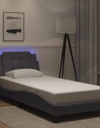 vidaXL Рамка за легло с LED без матрак Zadar сива 90x190 см