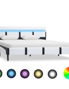 vidaXL Рамка за легло с LED бяла изкуствена кожа 140x200 cм