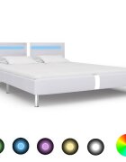 vidaXL Рамка за легло с LED бяла изкуствена кожа 180x200 cм