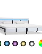 vidaXL Рамка за легло с LED бяла изкуствена кожа 180x200 cм