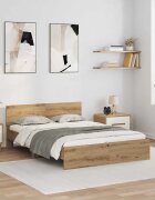 vidaXL Рамка за легло с LED ленти Дъб 160 x 200 cm Инженерна дървесина