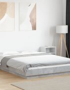 vidaXL Рамка за легло с LED осветление бетонно сива 135x190 см