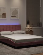 vidaXL Рамка за легло с LED осветление без матрак Hanko розова 140x200 см кадифе