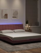 vidaXL Рамка за легло с LED осветление без матрак Hanko розова 180x200 см кадифе