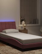 vidaXL Рамка за легло с LED осветление без матрак Hanko розова 80x200 см кадифе