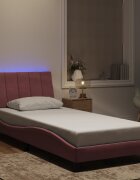 vidaXL Рамка за легло с LED осветление без матрак Hanko розова 90x200 см кадифе