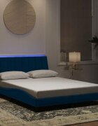 vidaXL Рамка за легло с LED осветление без матрак Hanko синя 140x190 см кадифе