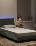 vidaXL Рамка за легло с LED осветление без матрак Hanko светлосива 100x200 см кадифе