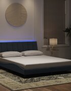 vidaXL Рамка за легло с LED осветление без матрак Hanko тъмносива 160x200 см кадифе