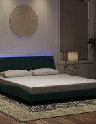 vidaXL Рамка за легло с LED осветление без матрак Hanko тъмнозелена 180x200 см кадифе