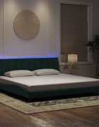vidaXL Рамка за легло с LED осветление без матрак Hanko тъмнозелена 200x200 см кадифе