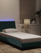 vidaXL Рамка за легло с LED осветление без матрак Hanko тъмнозелена 80x200 см кадифе