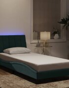 vidaXL Рамка за легло с LED осветление без матрак Hanko тъмнозелена 90x200 см кадифе