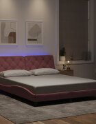 vidaXL Рамка за легло с LED осветление без матрак розова 160x200 см кадифе