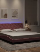 vidaXL Рамка за легло с LED осветление без матрак розова 180x200 см кадифе