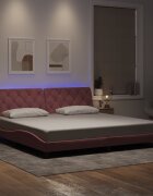 vidaXL Рамка за легло с LED осветление без матрак розова 200x200 см кадифе