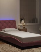vidaXL Рамка за легло с LED осветление без матрак розова 80x200 см кадифе