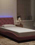 vidaXL Рамка за легло с LED осветление без матрак розова 90x190 см кадифе