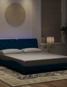 vidaXL Рамка за легло с LED осветление без матрак синя 160x200 см кадифе