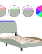 vidaXL Рамка за легло с LED осветление без матрак светлосива 100x190 см кадифе