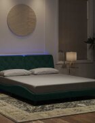 vidaXL Рамка за легло с LED осветление без матрак тъмнозелена 160x200 см кадифе