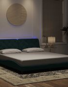vidaXL Рамка за легло с LED осветление без матрак тъмнозелена 180x200 см кадифе