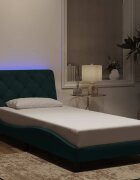 vidaXL Рамка за легло с LED осветление без матрак тъмнозелена 90x200 см кадифе