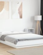 vidaXL Рамка за легло с LED осветление бяла 135x190 см инженерно дърво
