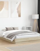 vidaXL Рамка за легло с LED осветление дъб сонома 135x190 см