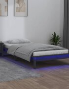 vidaXL Рамка за легло с LED осветление сива 90x200 см масивно дърво
