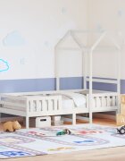 vidaXL Рамка за легло с покрив бяла 75x190 см борово дърво масив