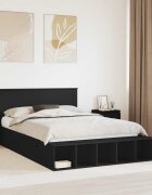 vidaXL Рамка за легло с рафт Черно 150 x 200 cm Инженерна дървесина