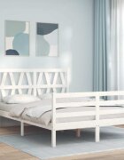 vidaXL Рамка за легло с табла бяла 120х200 см масивно дърво