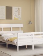 vidaXL Рамка за легло с табла бяла 120х200 см масивно дърво